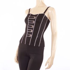 Tripp NYC Punk Goth Black White Piping Corset Top